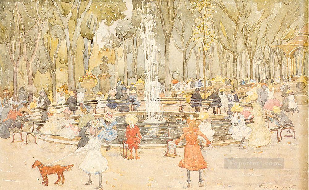 ニューヨークのセントラルパークにて モーリス・プレンダーガスト油絵